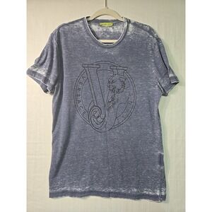 Versace Jeans Burn Out Graphic T Shirt Men Size M Blue Huge Logo Hit Poly Cotton